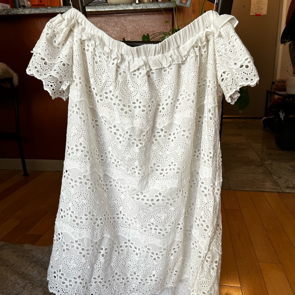 NWT English Factory Eyelet Off Shoulder Dress White Size Small